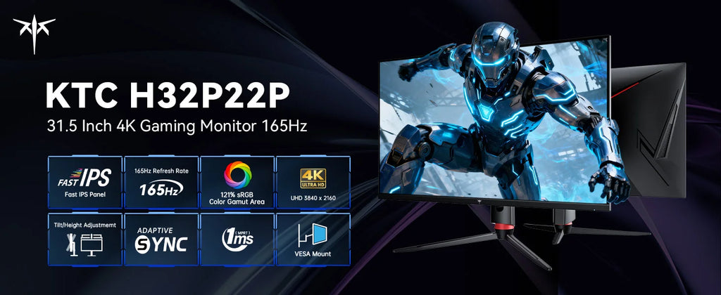 32 Inch 4K Gaming Monitor, 165Hz UHD (3840x2160P) Fast IPS Screen, 1ms (MPRT), Adaptive Sync, 3000:1 Contras