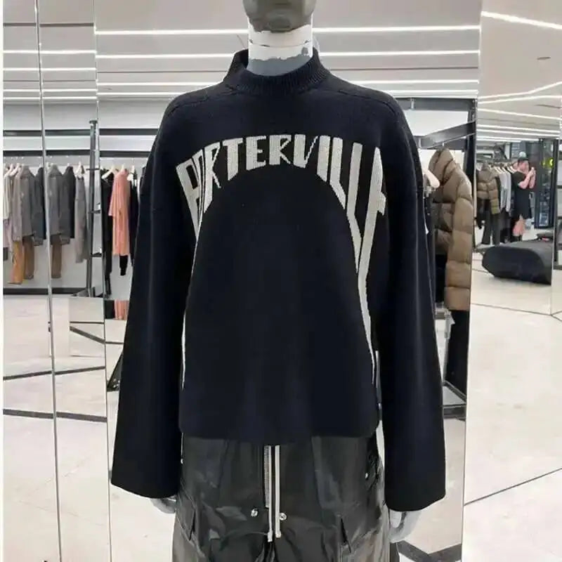 HKSH Spring Autumn Winter Men's Tide RO Heavy Niche O-Neck Letter Jacquard Knitted Pullover Silhouette Loose Dark Sweater HK3476