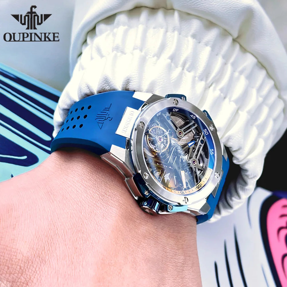 OUPINKE 8003 Tourbillon Watch Luxury Brand Automatic Mechanical Watch Original Waterproof Silicone Men's Watch Reloj Hombres