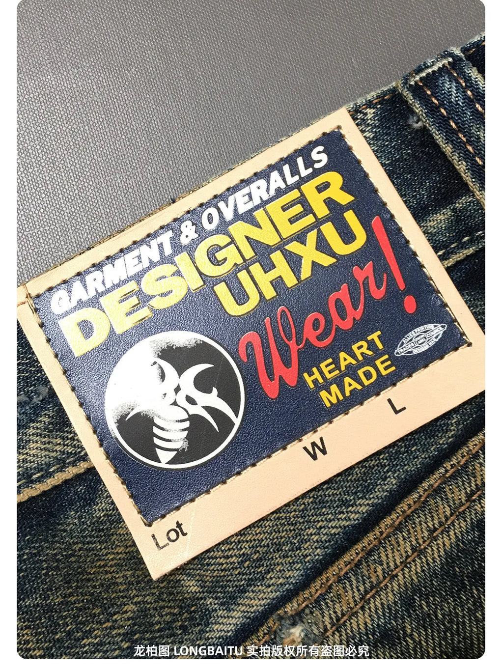 Heavyweight American Retro 100% Cotton Jeans for Men High-Street Ripped and Patched Non-Stretch Premium Loose Straight-Leg Pants