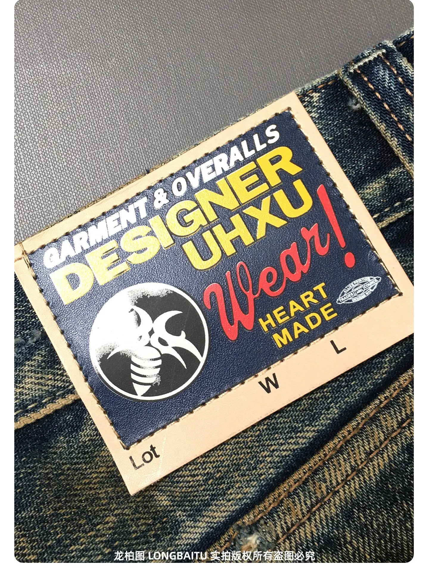 Heavyweight American Retro 100% Cotton Jeans for Men High-Street Ripped and Patched Non-Stretch Premium Loose Straight-Leg Pants