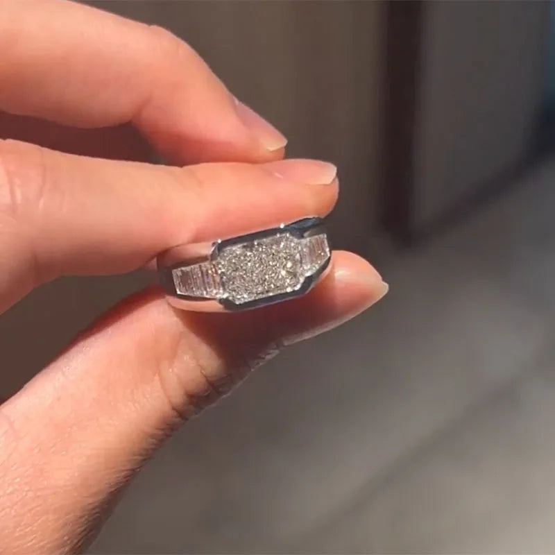 Radiant 1 2 3 Ct D VS1 Solid 14K White Gold Man Ring IGI Lab Grow Diamond Ring Diamond wedding ring Engagement Ring ﻿