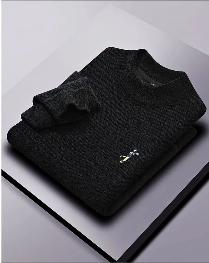 High quality men's round neck knitted sweater autumn winter new Korean style fashion cartoon embroidery thick casual pullover
