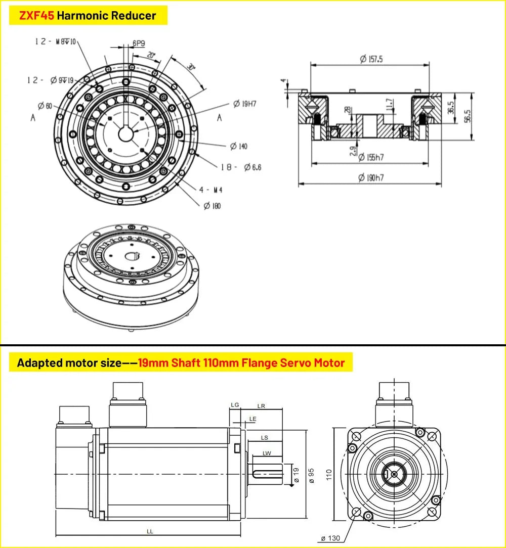 High Precision Harmonic Drive Industrial Collaborative Humanoid Robot Arm Harmonic Gearbox With Motor Bracket