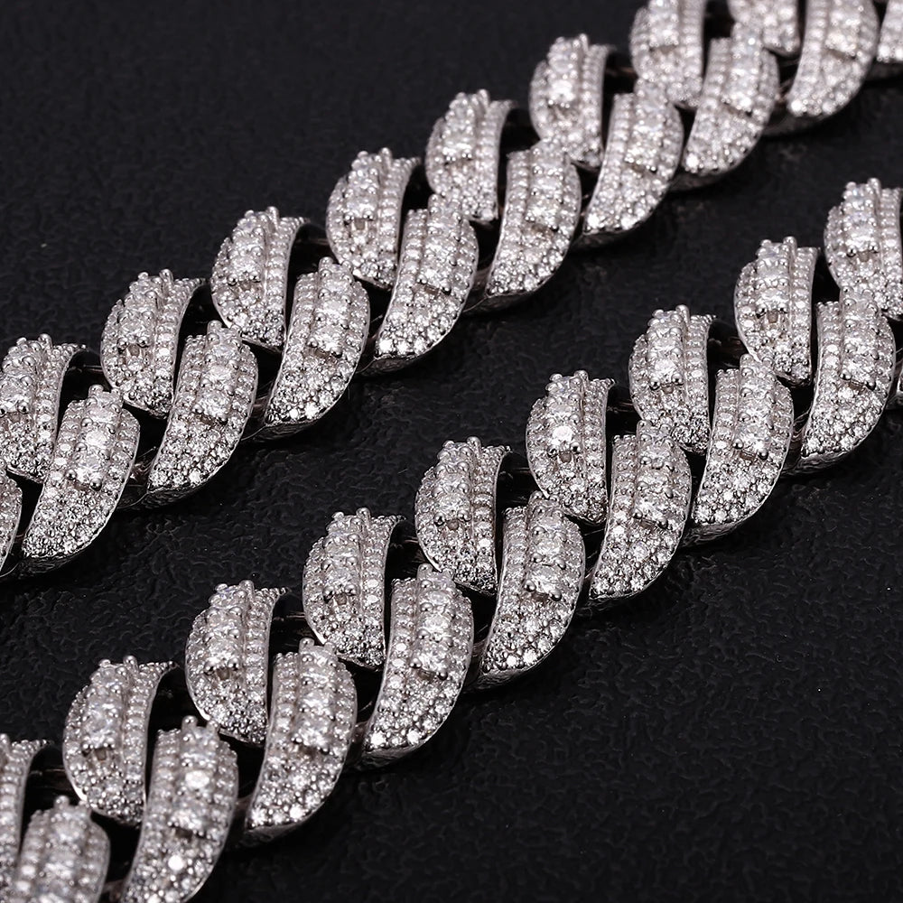 Provence Moissanite Cuban Chain Necklace for Men 18mm Hip Hop Link Chain for Man Miami Rapper Necklaces Rock Cuban Link Necklace