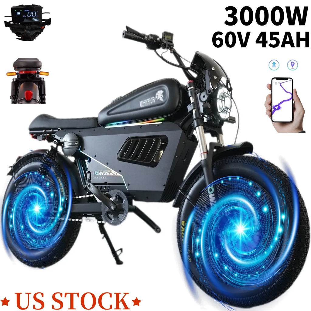 3000W Electric Motorcycle 60V 45AH E-bike 20*5" Fat tire OWAYEBIKE SK-1 Ultra