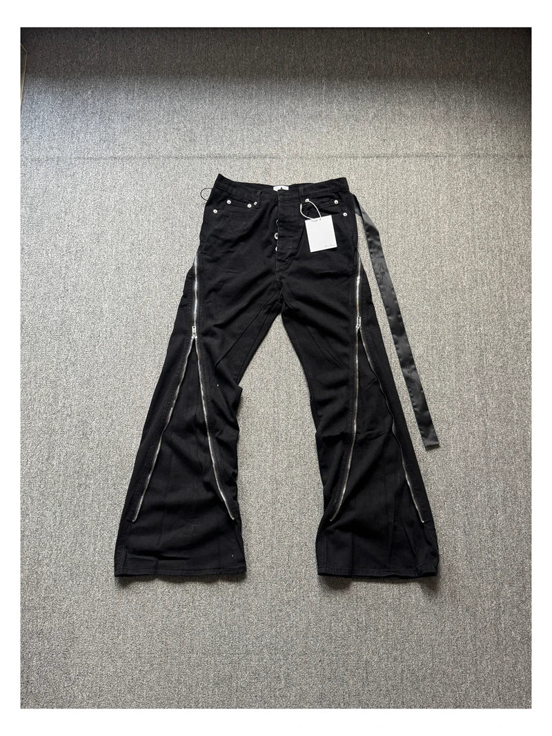 High Street RO Style Jeans Pants Men's Five Star Mang Ribbon Rotating Large Zipper Floor Pulling Horn Denim Streetwear Pants