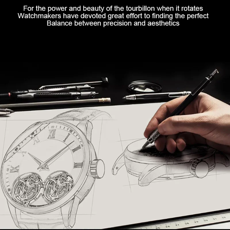 SEAKOSS Luxury Skeleton Men's Tourbillon Manual Mechanical Watches Double Tourbillon Luminous Hands Watch for Men Sapphire Glass
