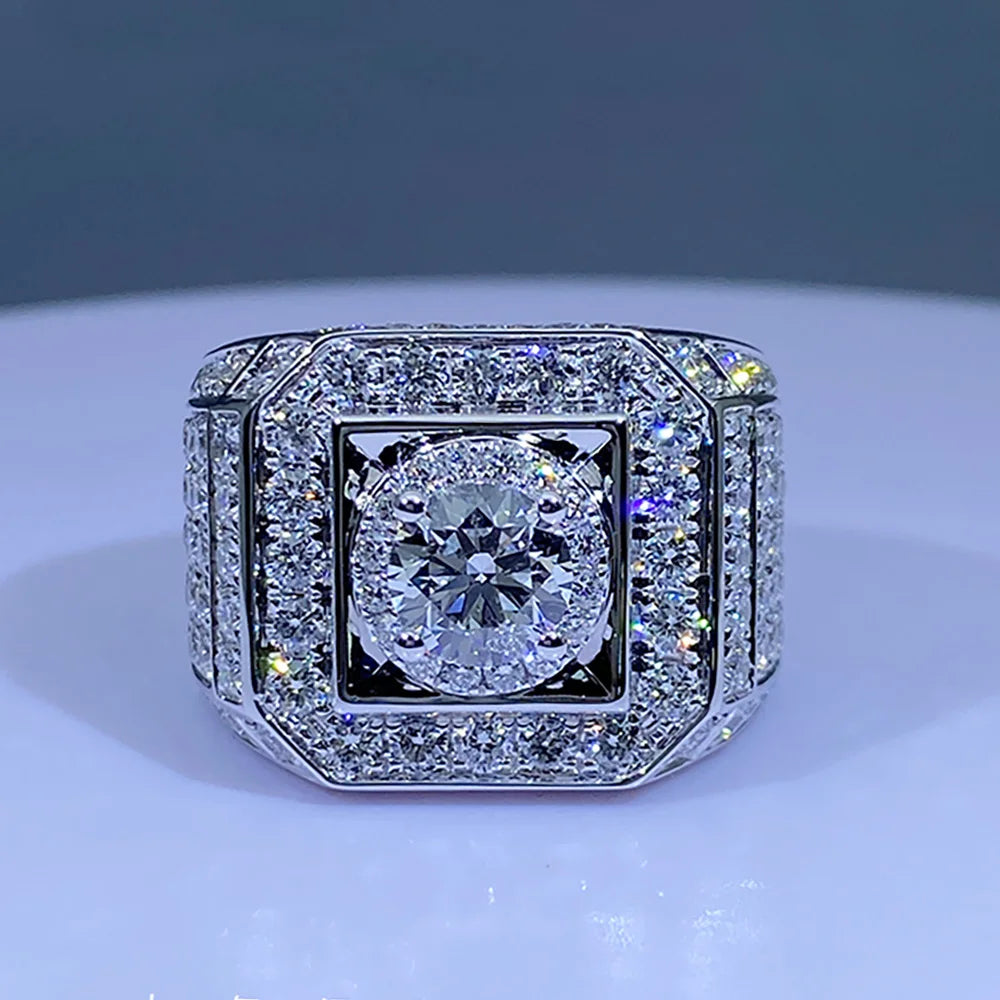 Custom Real Platinum PT950 Ring Men Engagement Anniversary Party Wedding Ring Round Moissanite Diamond Luxury 1 2 3 4 5 Carat