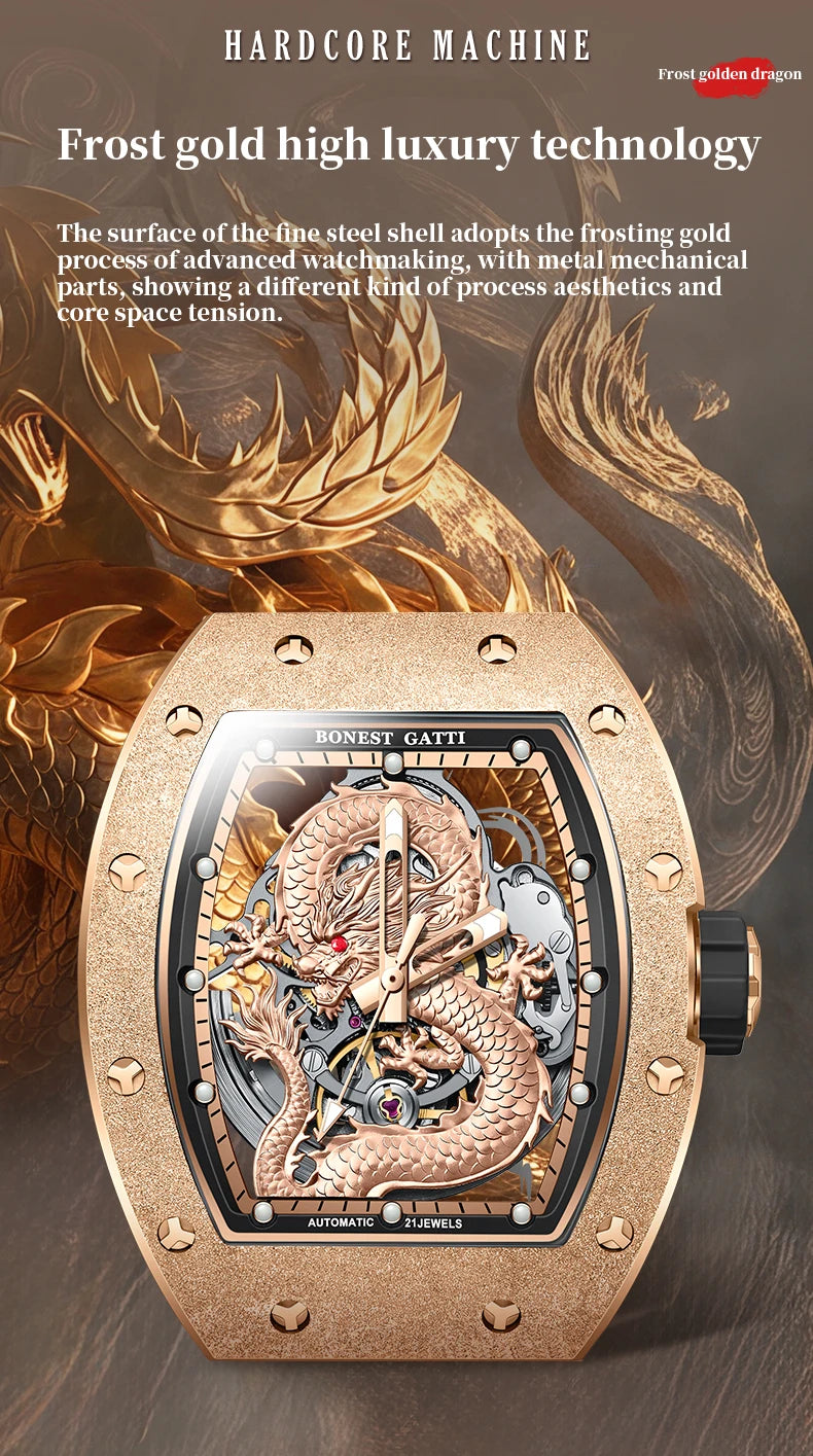 Bonest Gatti New Dragon Wrist Watch New Stainless Steel Case Luxury Fashion Business Watches for Men
