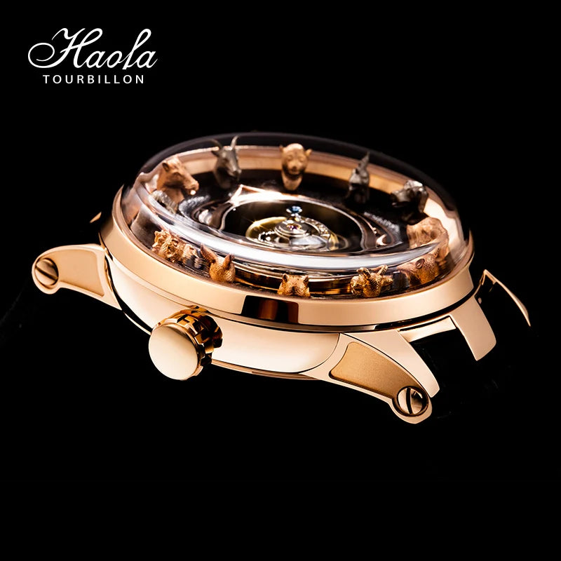 Haofa 2000 Center Tourbillon Movement Man Watch Luxury Sapphire Zodiac Tourbillon Mechanical Mens Watches Limited Edition