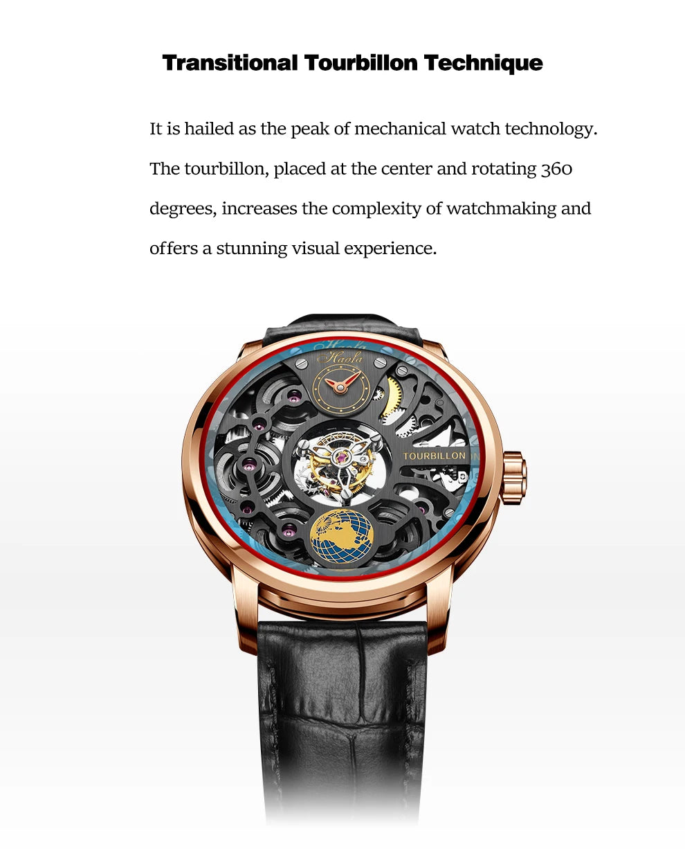 Haofa Center Tourbillon Movement Men Watches Skeleton Flying Tourbillon Mechanical Luxury watches for man  Sapphire