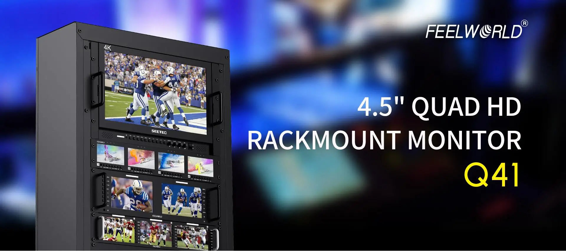 FEELWORLD Q41 Quad 4.5" 2RU Rackmount Monitor 3G-SDI 4KHDMI AV input and output 1280x720 pixels