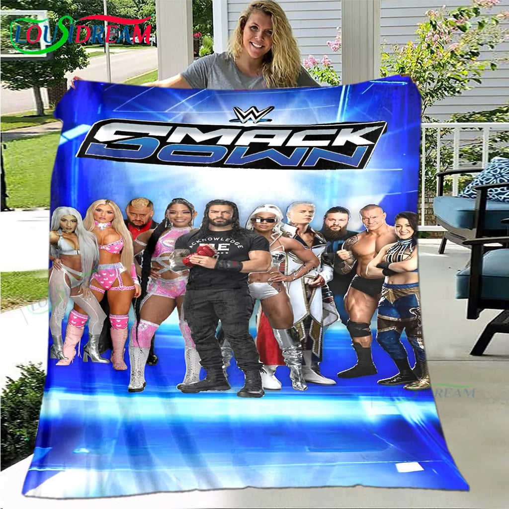 Fashion Wrestling Sport W-Wwe Print Blanket Flannel Thin Blanket Portable Home Travel Office Lunch Break Blanket Bath Towel Gift