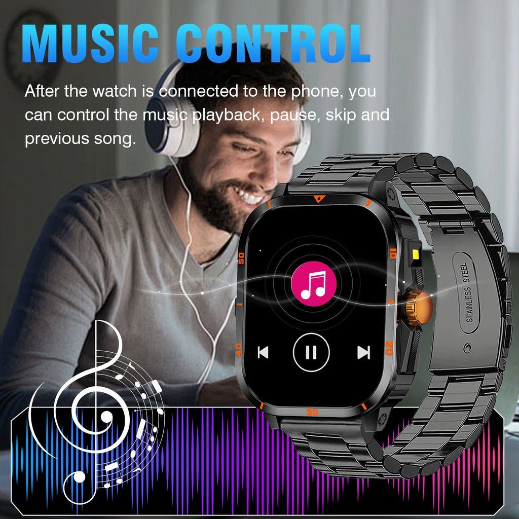 Smart watch, full touchscreen sports watch, Bluetooth calling, with flashlight, unisex, compatible with Android and iPhone.