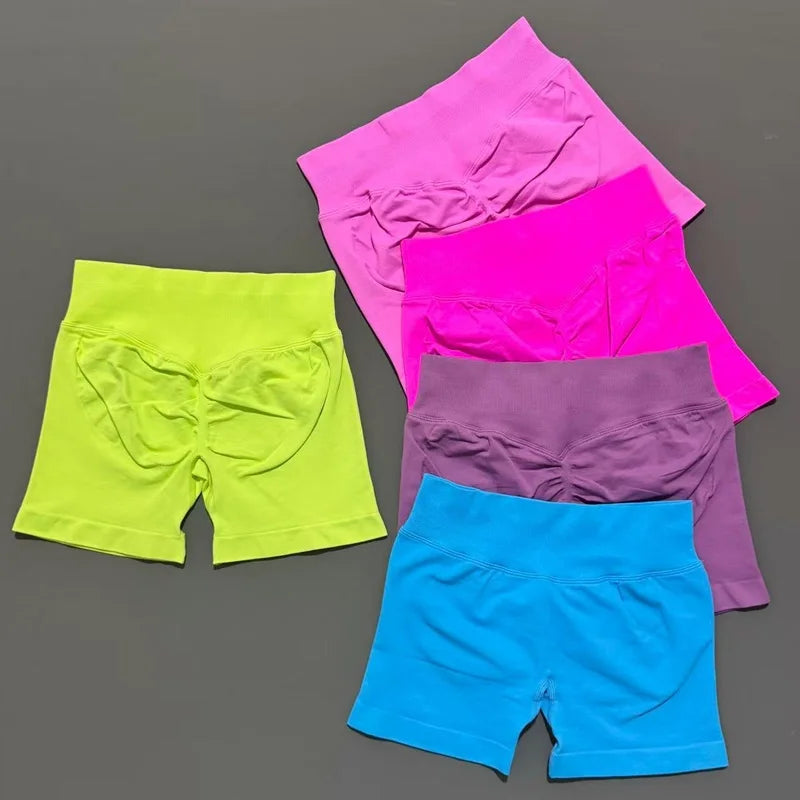 HISTELLO Impact Sports Shorts Low Ribbed Band Scrunch Butt Women Yoga Gym Tights Pilates Seamless Pants Workout Running Leggings