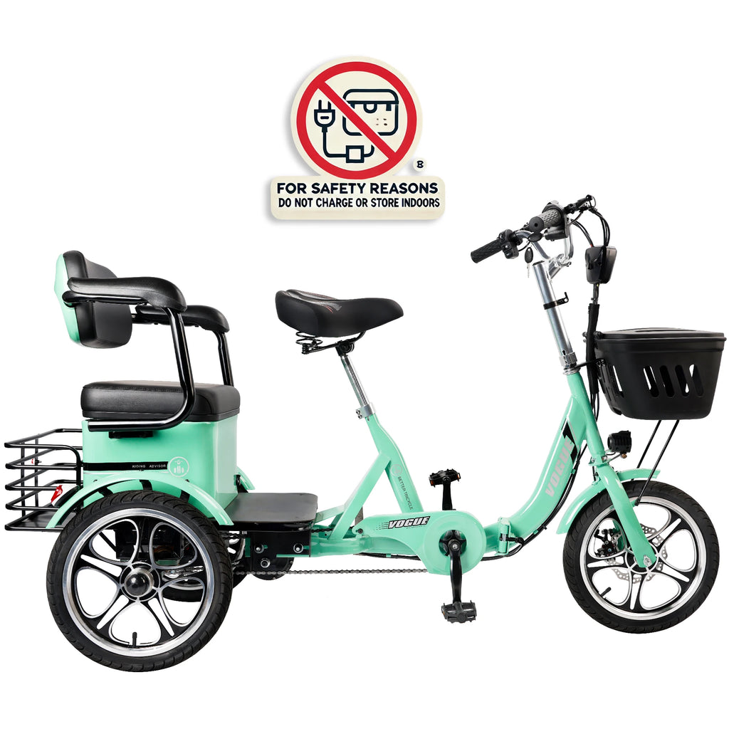 Artudatech 400W 48V 12A Elder Electric folding tricycle for Adults 3 wheel e-trike Bike with Rear Seat
