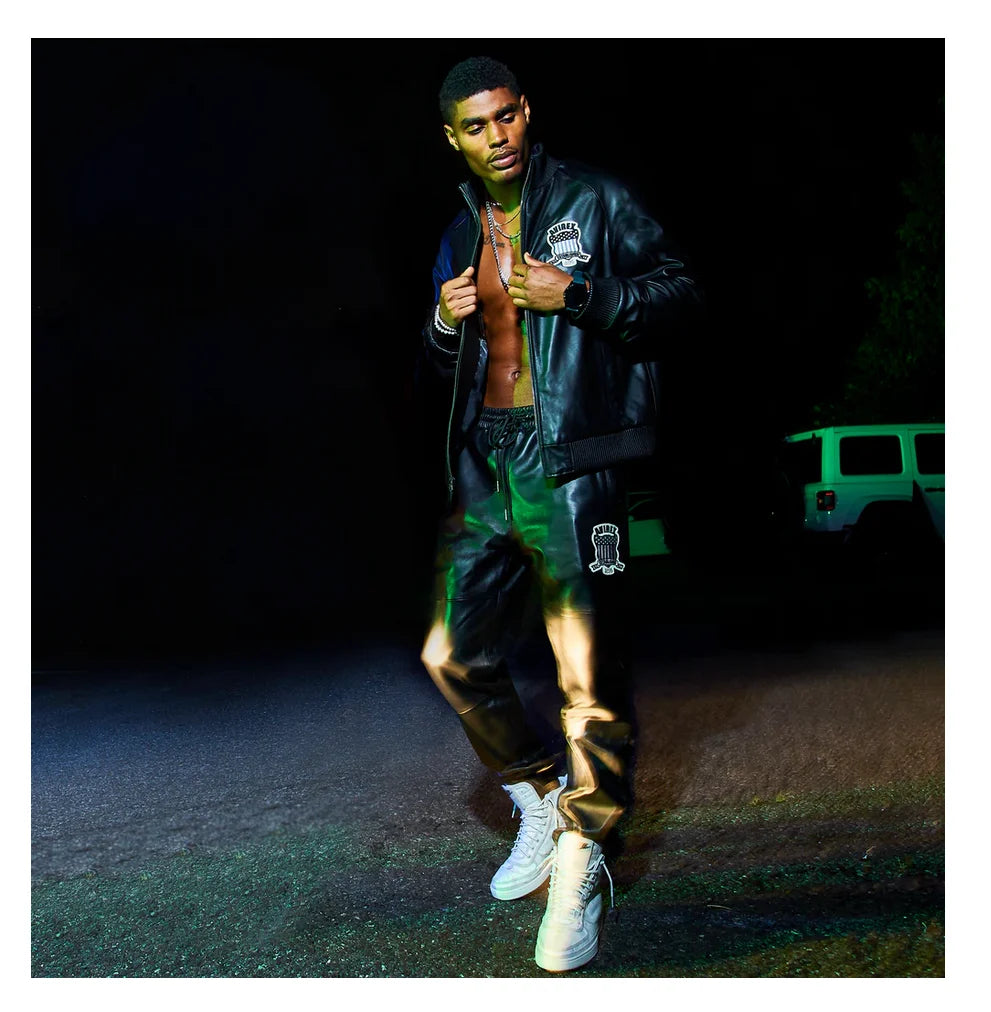 Leather Track Stand Collar Baseball Soft Nappa Sheepskin Sports coat Avirex Icon Appliqué Embroidery Men Genuine Leather Jacket