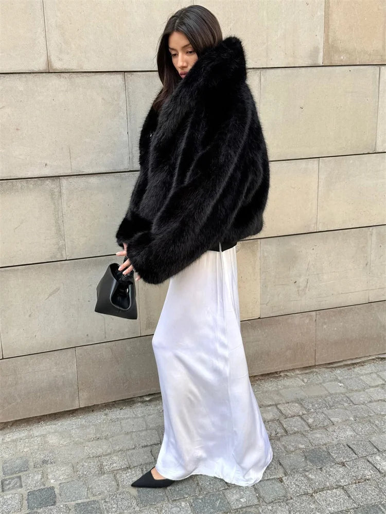 Tossy Winter Fashion Fur Feather Outwear For Women Lapel High Waist Warm Loose Long Sleeve Commute Coat Female Fur Feather 2025