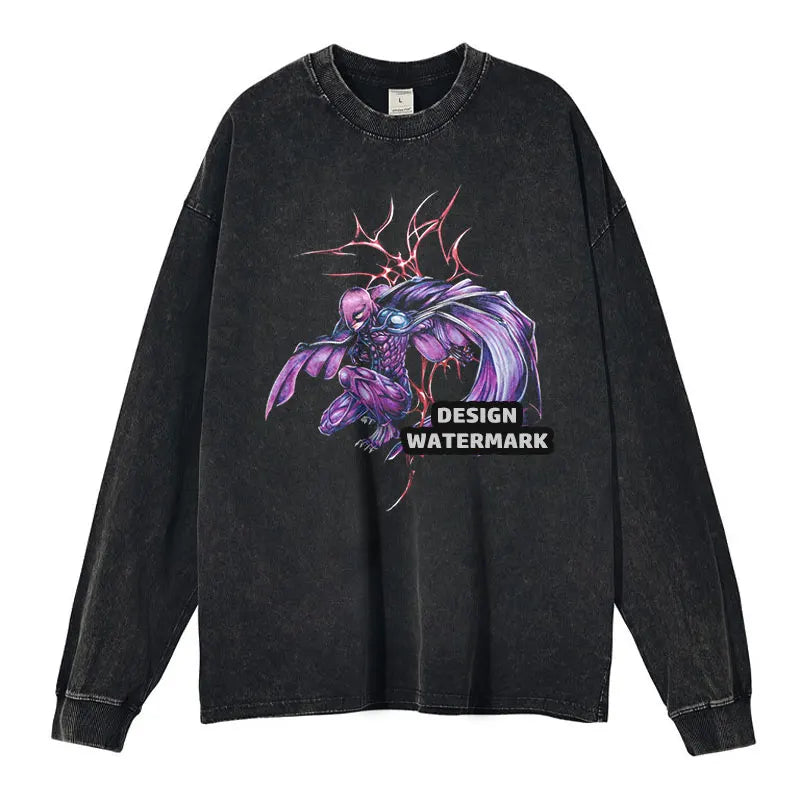 Anime Griffith Sweater Oversized Vintage Washed B -Berserk Long Sleeve T Shirt Manga Guts Pullover Zodd Sweatshirts 100% Cotton