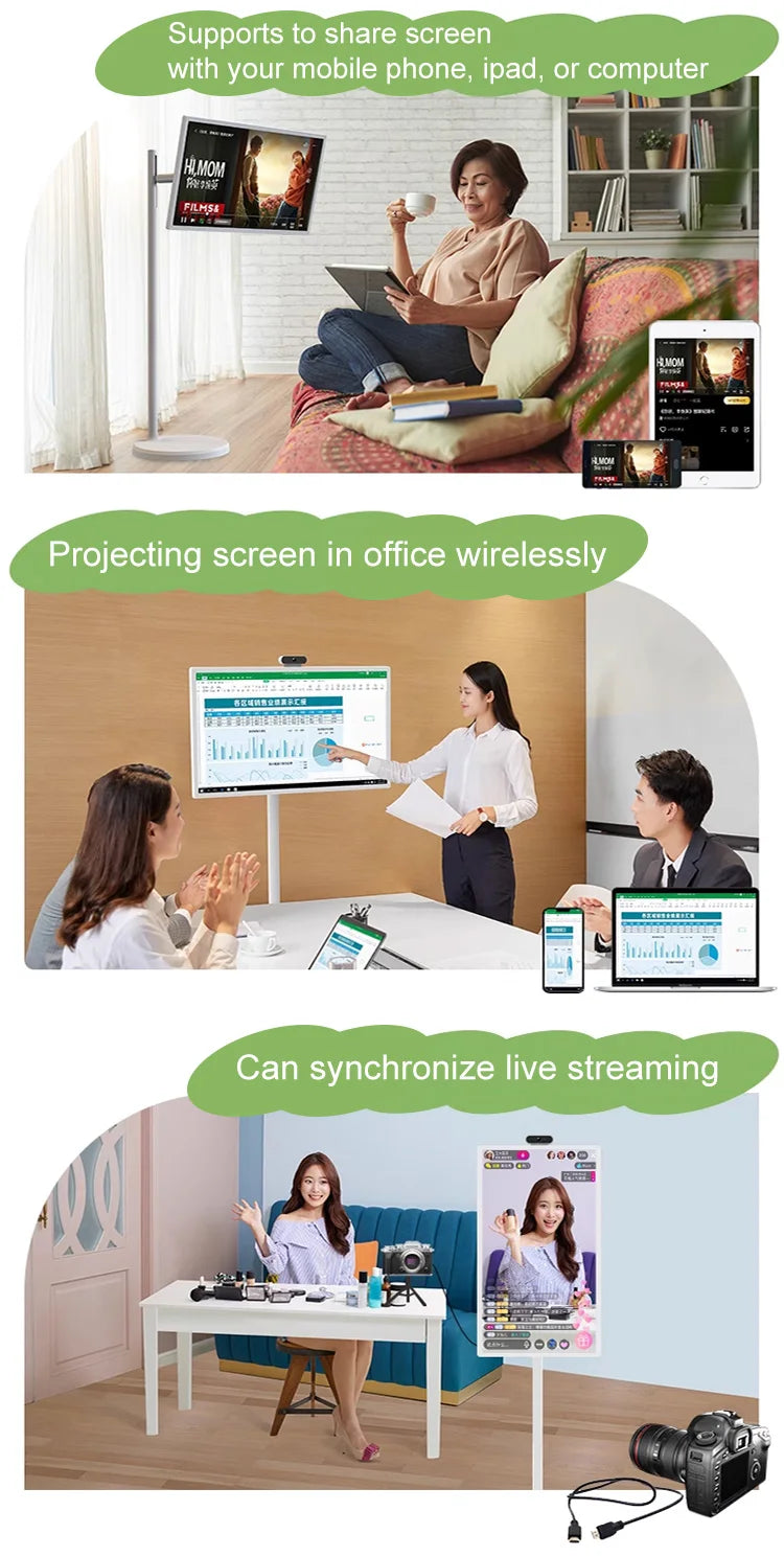 Smart Tv 32inch Mobile Monitor Portable Tv With Stand Bathroom Wireless Rechargeable Rotate Big Screen Tv Interactive Television