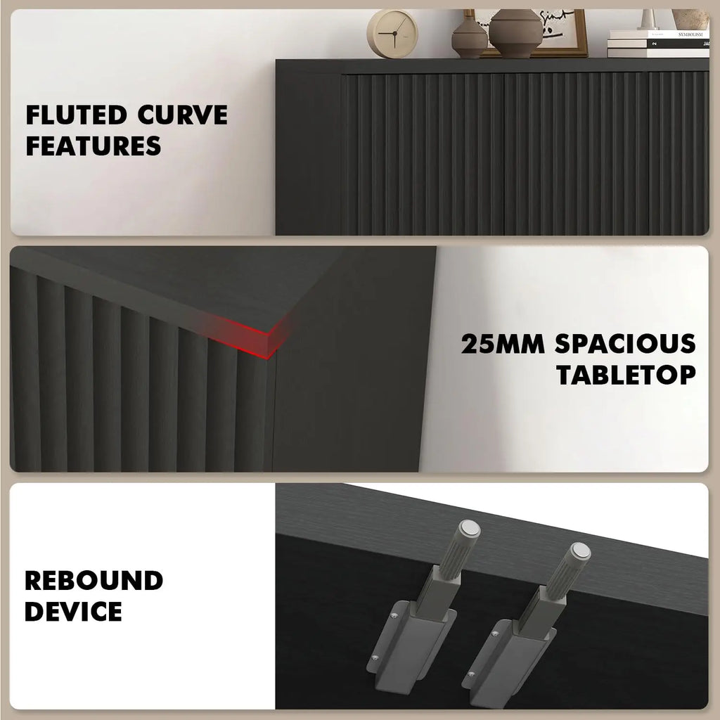 Large Modern Fluted Sideboard Buffet Credenza 4-Door Adjustable Storage Rebound Device Living Room Kitchen Hallway, Customized