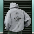 Vintage Compass Printing Hoodies for Men Hooded Long Sleeve Pullover Spring and Autumn Daily Casual Sports Tops Men's Clothes