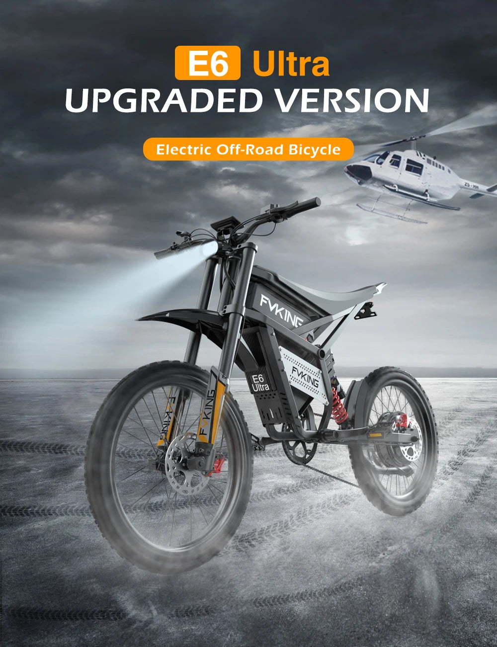 FVKING E6-UItra 25 Inch Off-Road Electric Bicycle 60V 30AH 3000W Motor Peak Power 6000W Top Speed 80KM/H Adult E-Bike