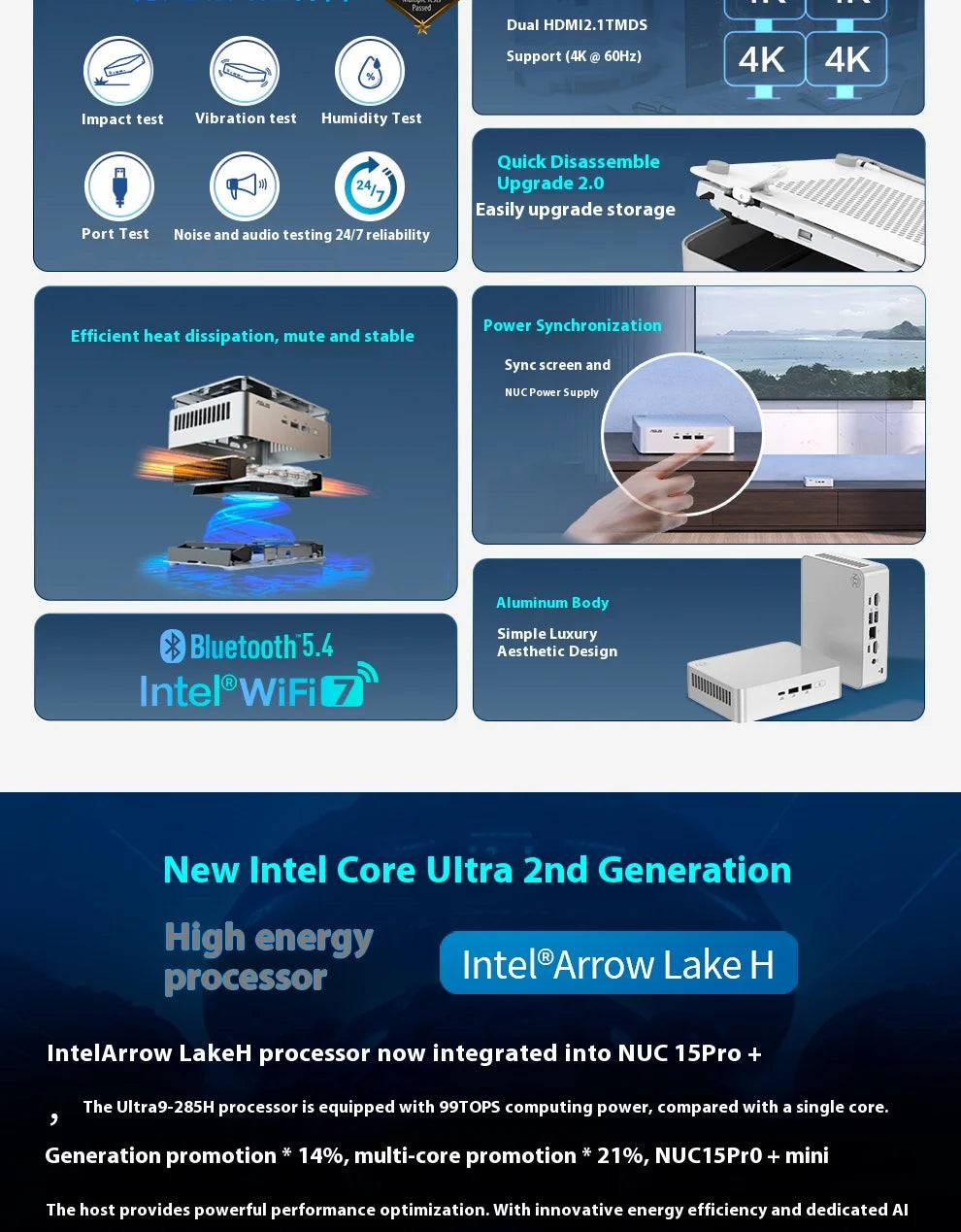 YUXINPC ASUS NUC15CRSU9 15th generation PRO+Core Ultra 9 285H home, office, and commercial mini NUC computer