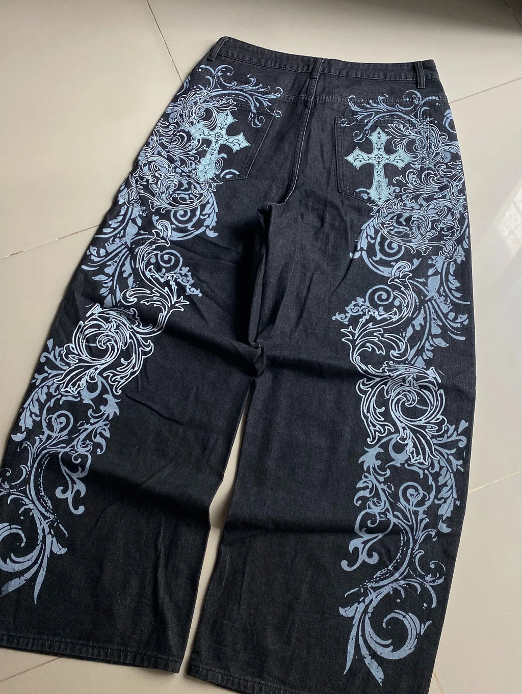 y2k gothic printing black baggy jeans harajuku trend men and women hip hop fashion casual Joker couple Wide-leg pants streetwear
