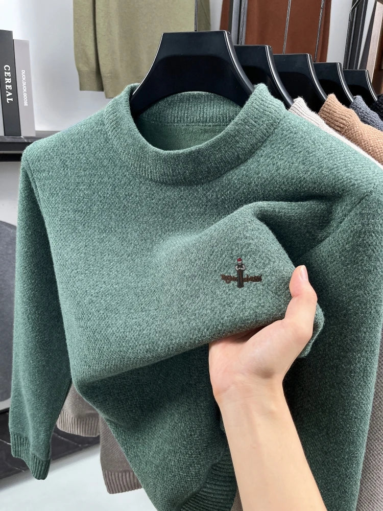 Advanced luxury plush warm men's sweater brand cartoon character embroidery new knitted autumn winter casual trend golf pullover