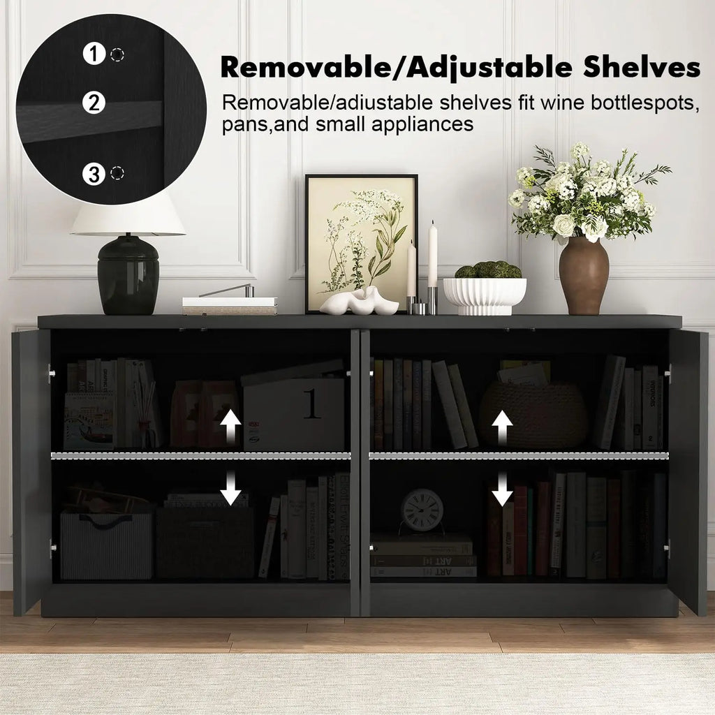 Large Modern Fluted Sideboard Buffet Credenza 4-Door Adjustable Storage Rebound Device Living Room Kitchen Hallway, Customized