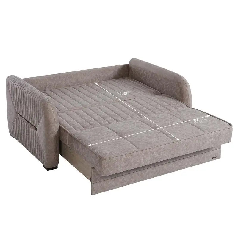 Convertible Loveseat with Storage, Upholstered, Beige, Ideal for Small Spaces, Modern Design, Comfortable Seating, Versatile