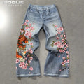 Japanese Tiger Sakura Men Jeans Summer Y2K Wide Leg Denim Pants Streetwear Hip Hop Retro Harajuku Loose Vintage Trousers Unisex