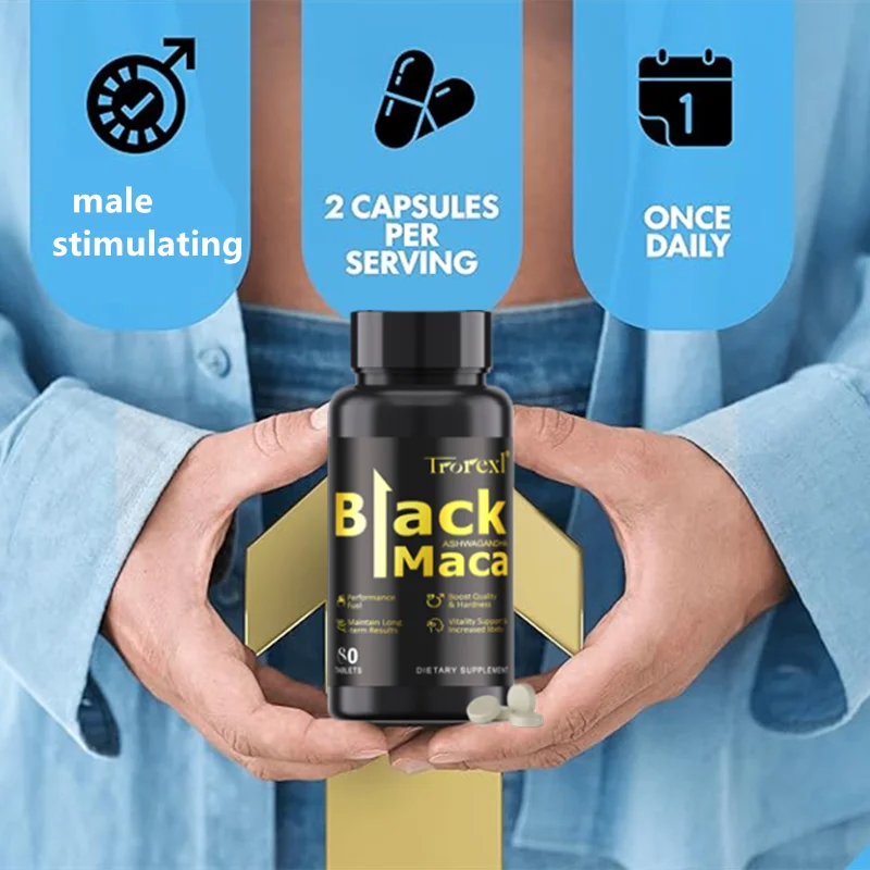 TOP STRENGTH Black Maca Ashwagandha Tablets for Men Potency| Natural Energy + Stamina Booster | 60 Caps