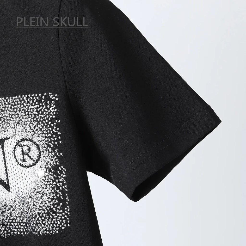 PLEIN SKULL Lightweight Men's T-shirt Fit Gothic Punk Party Short Sleeve Top Round Unisex Sports Retro Summer Trend Neck Tee