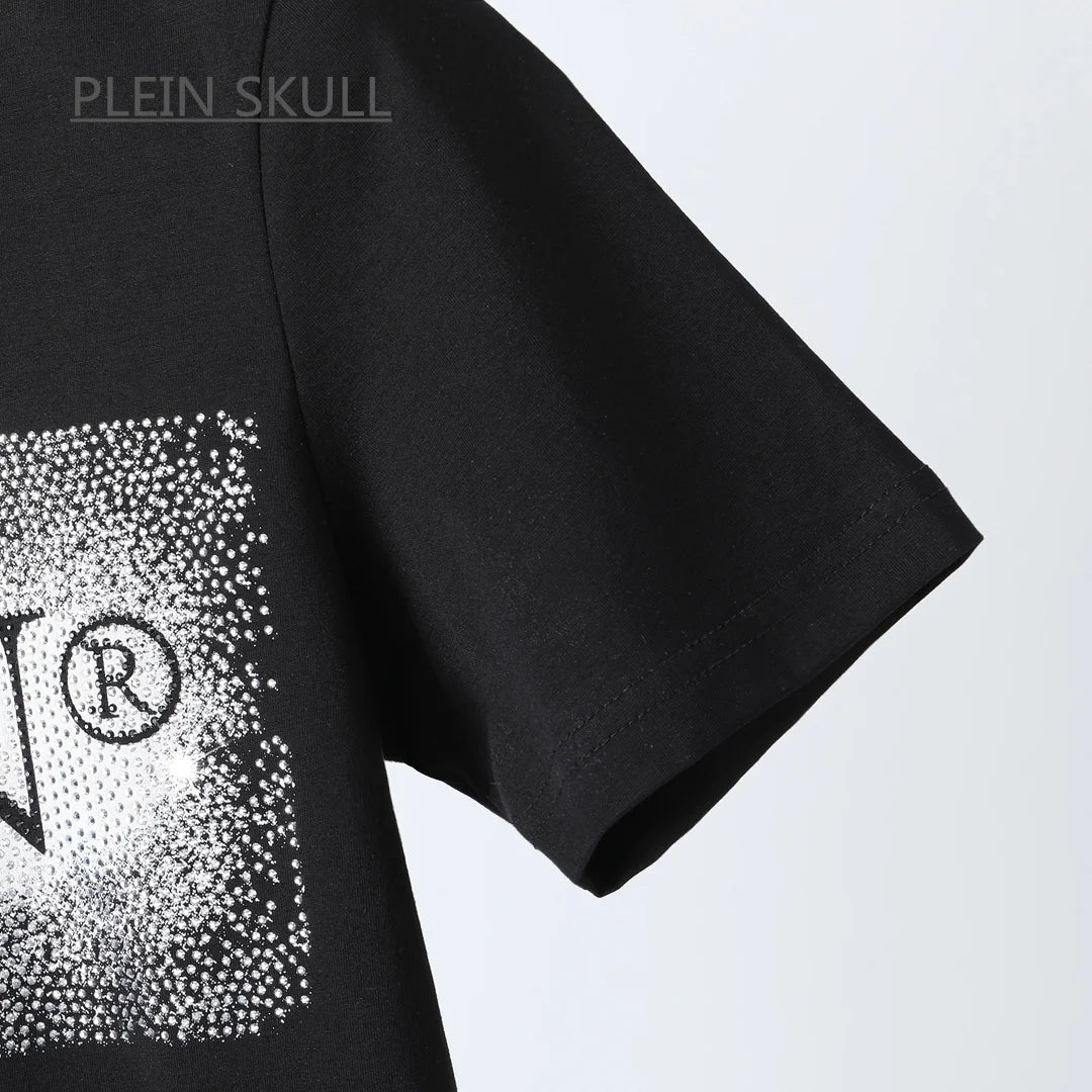 PLEIN SKULL Lightweight Men's T-shirt Fit Gothic Punk Party Short Sleeve Top Round Unisex Sports Retro Summer Trend Neck Tee