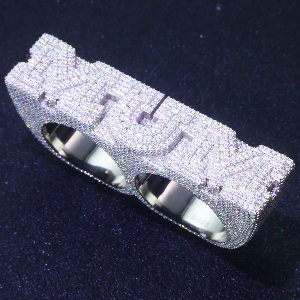 Custom Luxury Multi Finger Ring Hip Hop Rapper 925 Sterling Silver Vvs Iced Out Moissanite Men Diamond Letter Name Ring