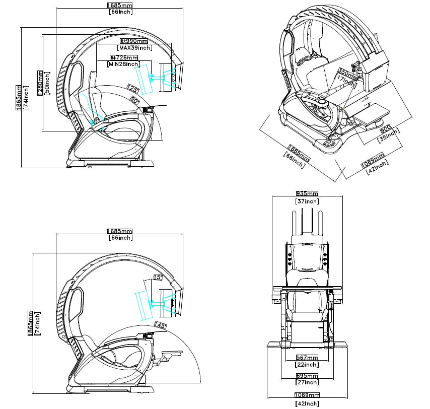 Custom Support 2 Screens Super Dream Pod Zero Gravity Recline Tilting PC Gaming Racing Chair Gaming Cockpit
