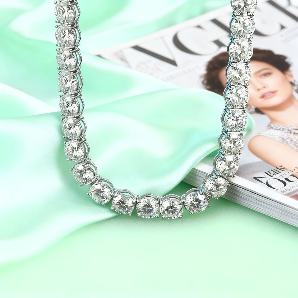TEMGF Luxury Full 10mm Moissanite Necklace for Women Men Hip Hop Party Fashion Item 925 Silver Chain Wedding Neck Shiny Jewelry