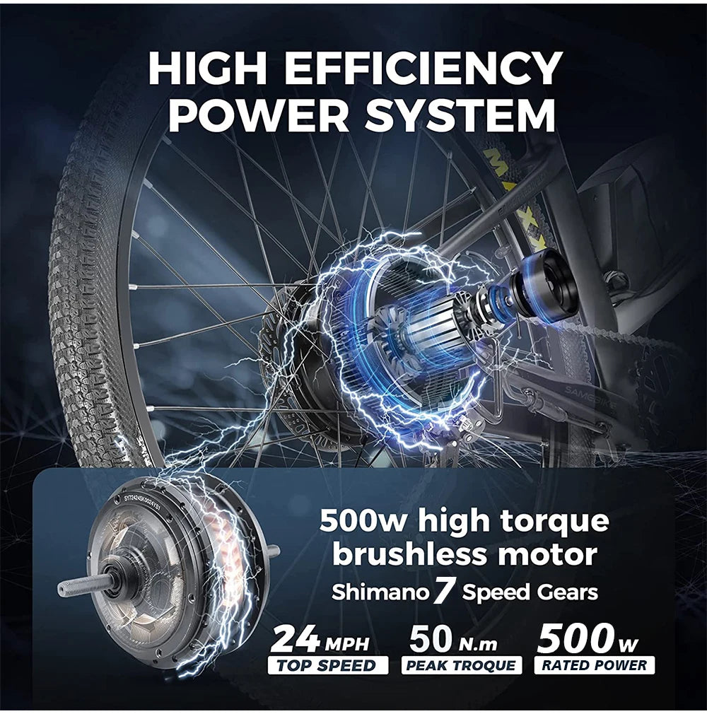 26" Carbon Fiber Electric Mountain E-Bike 500W 15Ah  Speed 48V Down Tube Battery Rear Hub Motor Road Bikes