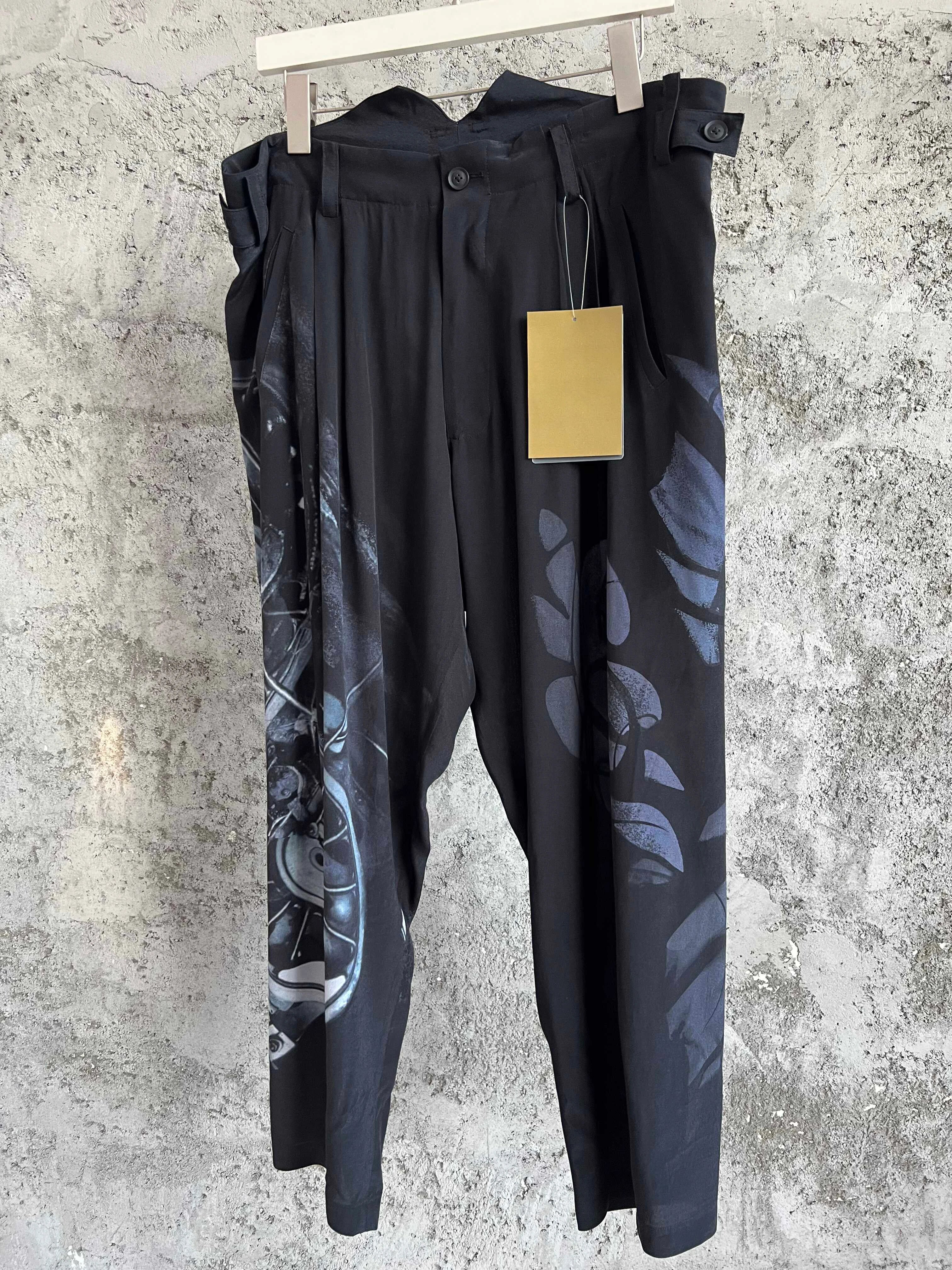 TOP-YAMAMOTO design sense asymmetrical printed casual pants nine-inch straight pants wheel pattern