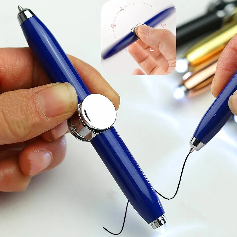 Multifunctional Decompression Finger Rotate Luminous Gyro Pens Toy Fidgets Spinner LED Light Ballpoint Pen Metal Gyro Pen Gift