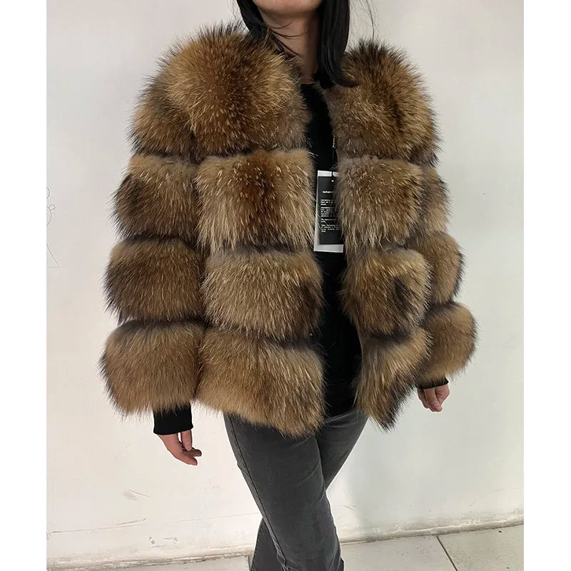 2025 maomaokong Super Hot Winter Women Luxury Thick Real Raccoon Fur Coat Natural Fox Fur Jacket Plus Size Jackets Female Vest