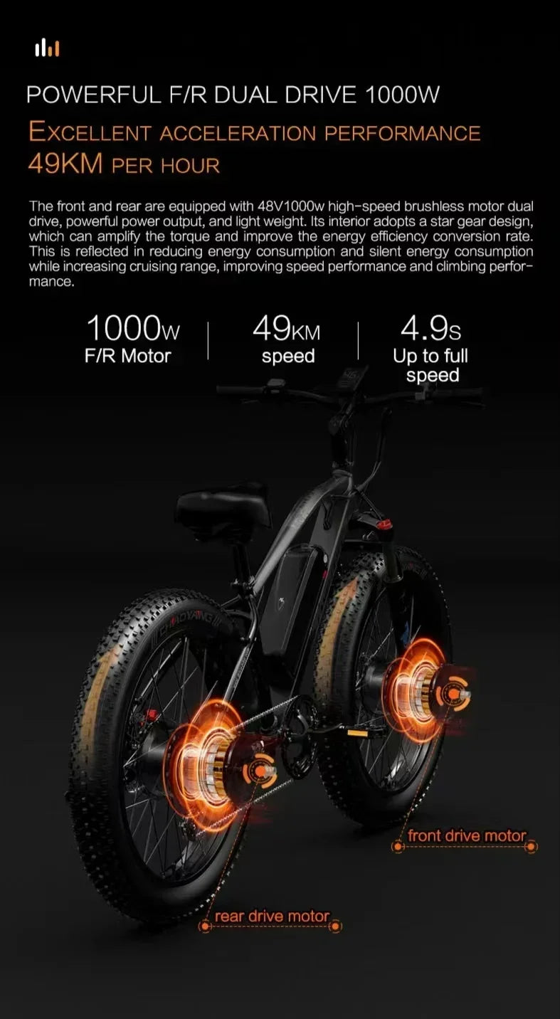 all-terrain Electric Bike adult auxiliary Electric Bicycle 2000W motor 48V 20AH battery 26*4.0 fat tire mountain E-Bike 52KM/H