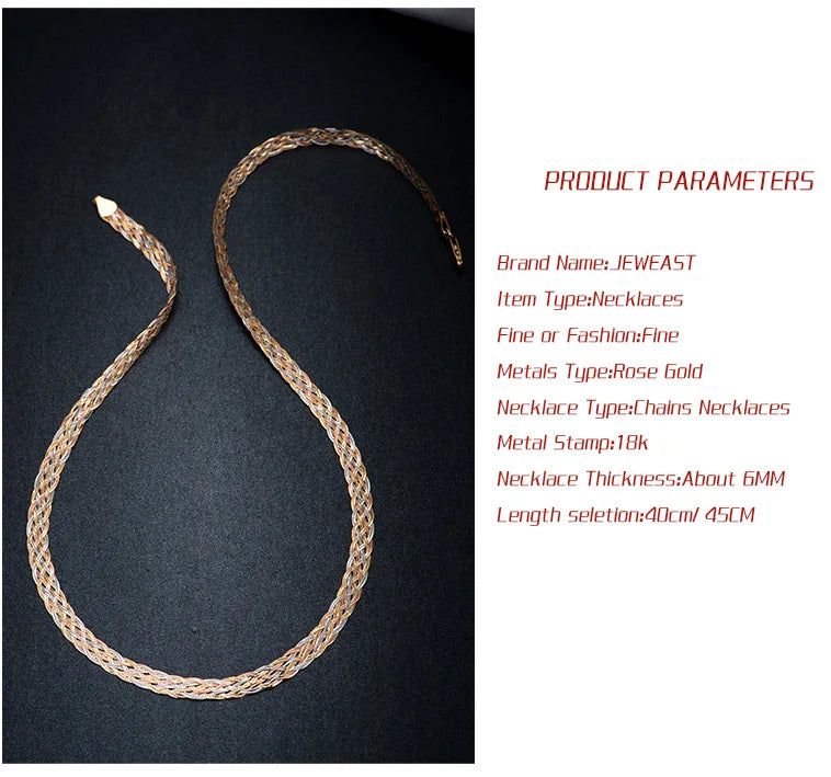 Necklace For Women Men Unisex 18K Pure Gold Weaving Chain Flat wide chain Knitted Chains Necklace Choker Vintage Collares Mujer