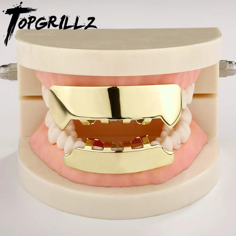 TOPGRILLZ Cyberpunk Square Glossy Tooth Grillz Braces Hip Hop Trapezoid 6 Top&6 Bottom Teeth Caps For Women Men Rapper Jewelry