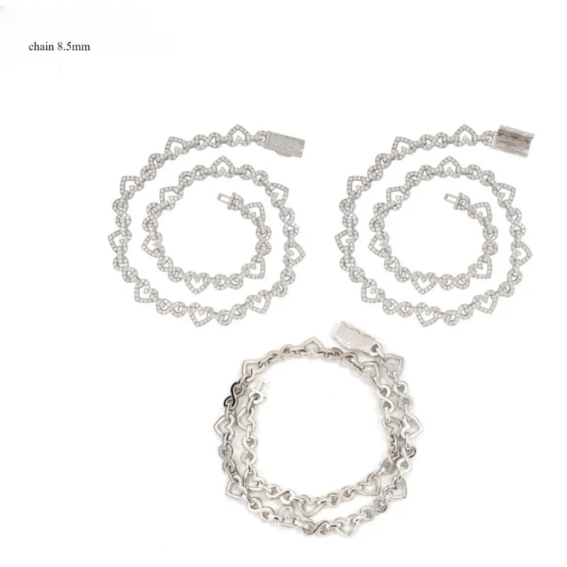 Hiphop 8.5mm Iced Moissanite Heart Infinity Chain Necklace for Men Rock Jewelry Bling Diamond Link Necklaces Plated Rhodium