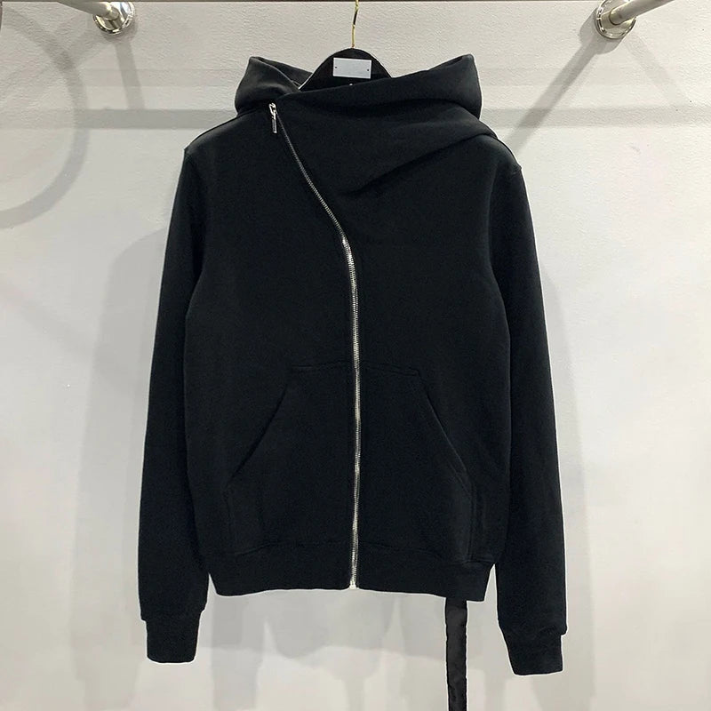 Autumn Zipper Design Black Hoodies Men's Women's Sportswear Jacket American Rock Hip Hop Street Wear Elastic Knitted Coats