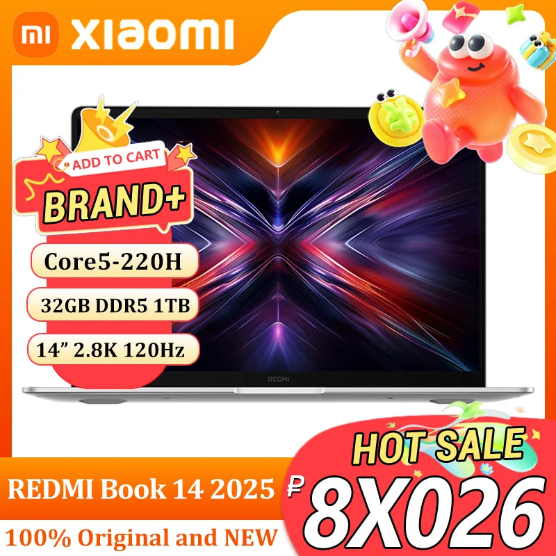 【World Premiere】Xiaomi REDMI Book 14 2025 NEW Intel Core 5 220H 16G/32G+512GB/1TB 2.8K 120Hz Screen